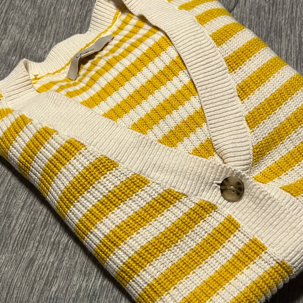 LOFT Yellow and Cream Striped Cardigan
